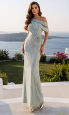 Terani Couture 261M6427 - Asymmetric Off Shoulder Beaded Gown - designer mother of the bride dress at Silhouette Dresses