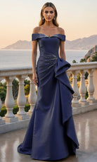 Terani Couture 261M6431 - Off Shoulder Front Drape Gown with Beading - view 12