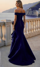 Terani Couture 261M6431 - Off Shoulder Front Drape Gown with Beading - back view