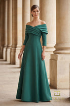 Terani Couture 261M6434 - Pleated Off Shoulder Mikado Gown - designer mother of the bride dress at Silhouette Dresses