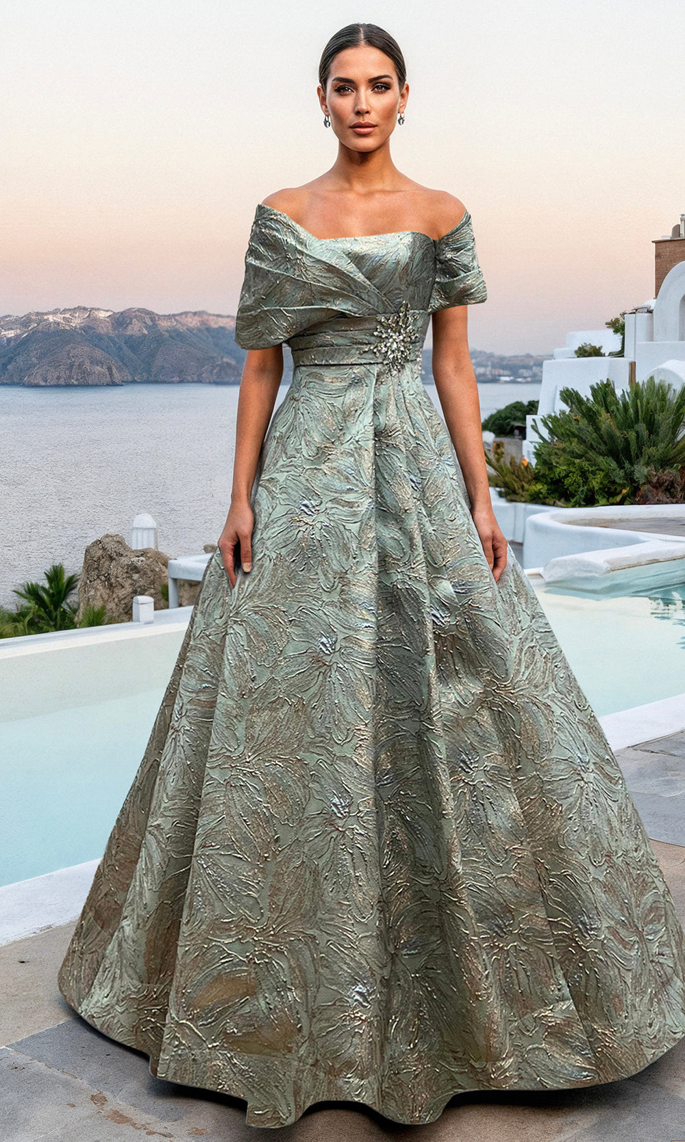 Terani Couture 261M6453 - Floral Jacquard A-Line Evening Gown - view 6