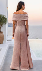 Terani Couture 261M6679 - Cape Sleeve Jacquard Evening Gown with Slit - back view