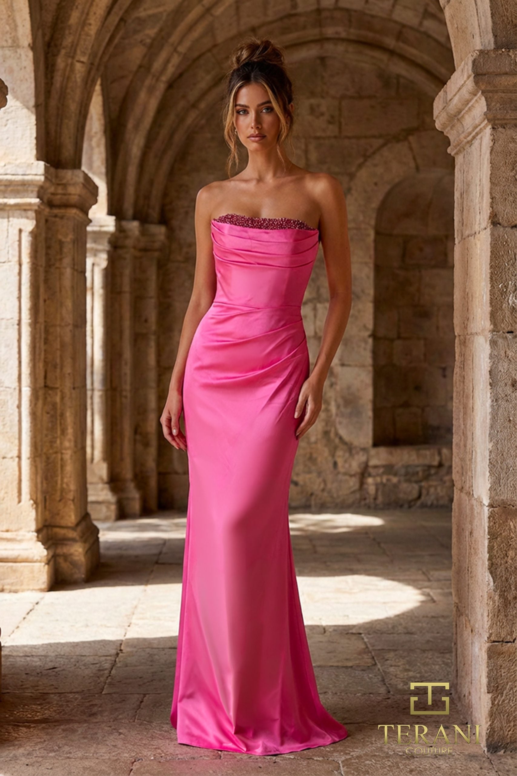 Terani Couture 261P6217 - Satin Beaded Strapless Evening Gown - view 4