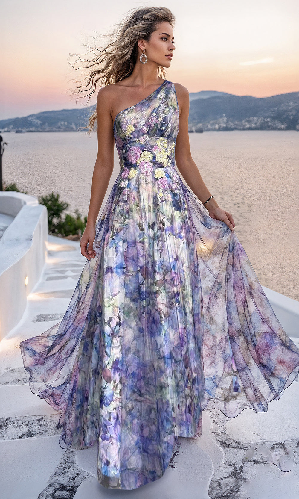 Terani Couture 261P6696 - One Shoulder Floral Chiffon Gown - designer prom dress at Silhouette Dresses