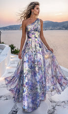 Terani Couture 261P6696 - One Shoulder Floral Chiffon Gown - designer prom dress at Silhouette Dresses