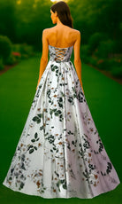 Terani Couture 261P6705 - Box Pleated Skirt Printed Satin Gown - detail view
