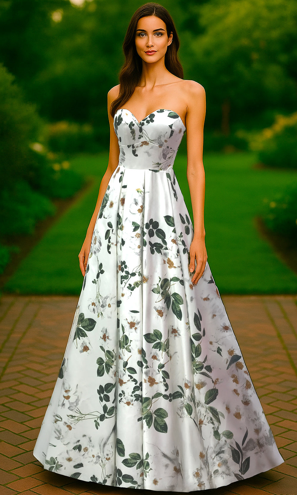 Terani Couture 261P6705 - Box Pleated Skirt Printed Satin Gown - back view