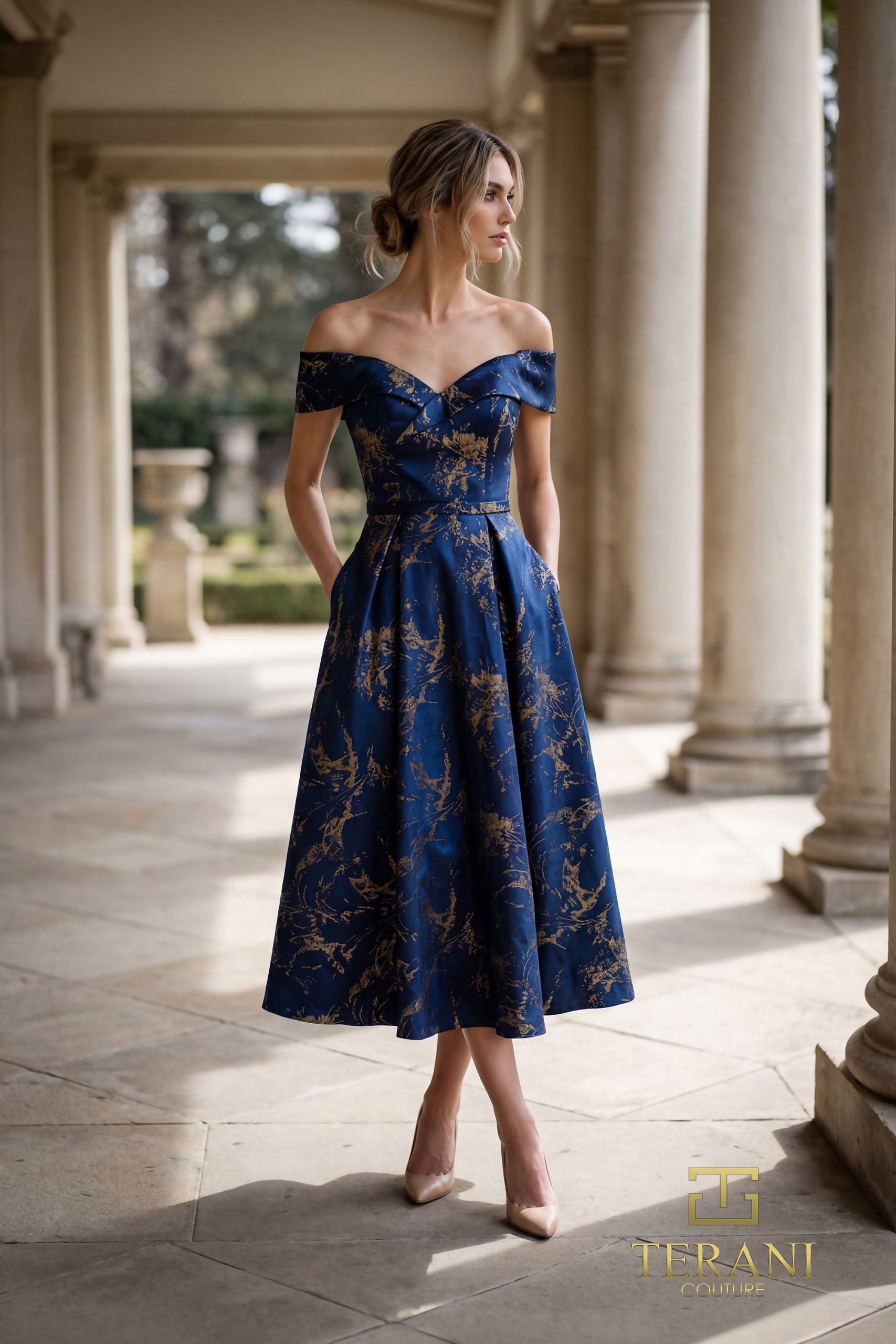 Terani Couture 261C6515 - Off Shoulder Jacquard A-Line Dress - view 4