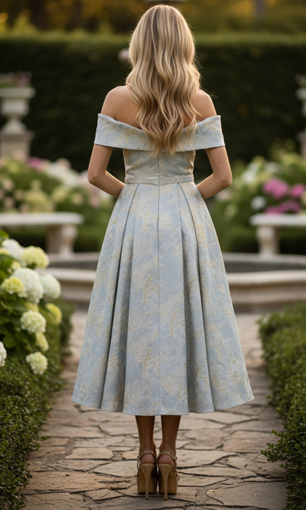 Terani Couture 261C6515 - Off Shoulder Jacquard A-Line Dress - detail view