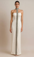 Terani Couture 261E6119 - Crystal Embellished High Neck Evening Gown - detail view