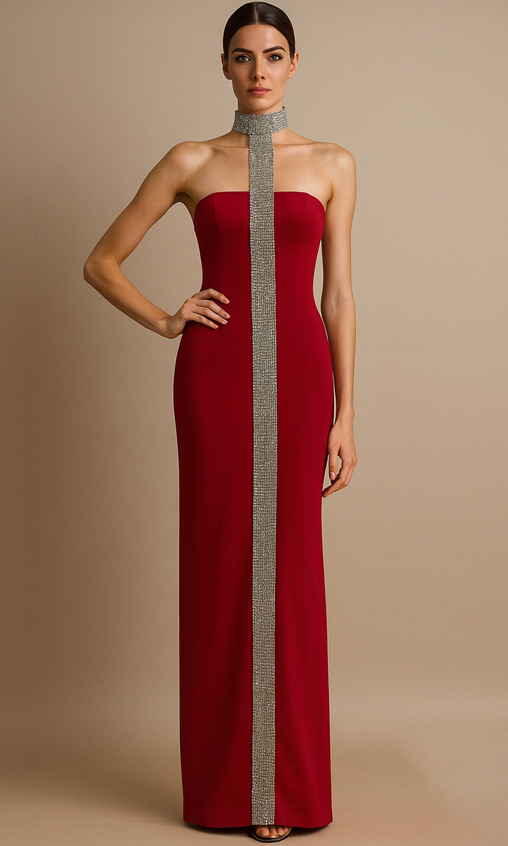 Terani Couture 261E6119 - High Neck Crystal Dress - designer formal gown at Silhouette Dresses