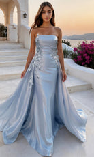 Terani Couture 261E6195 - Straight Neck Crepe Back Satin Dress - designer mother of the bride dress at Silhouette Dresses