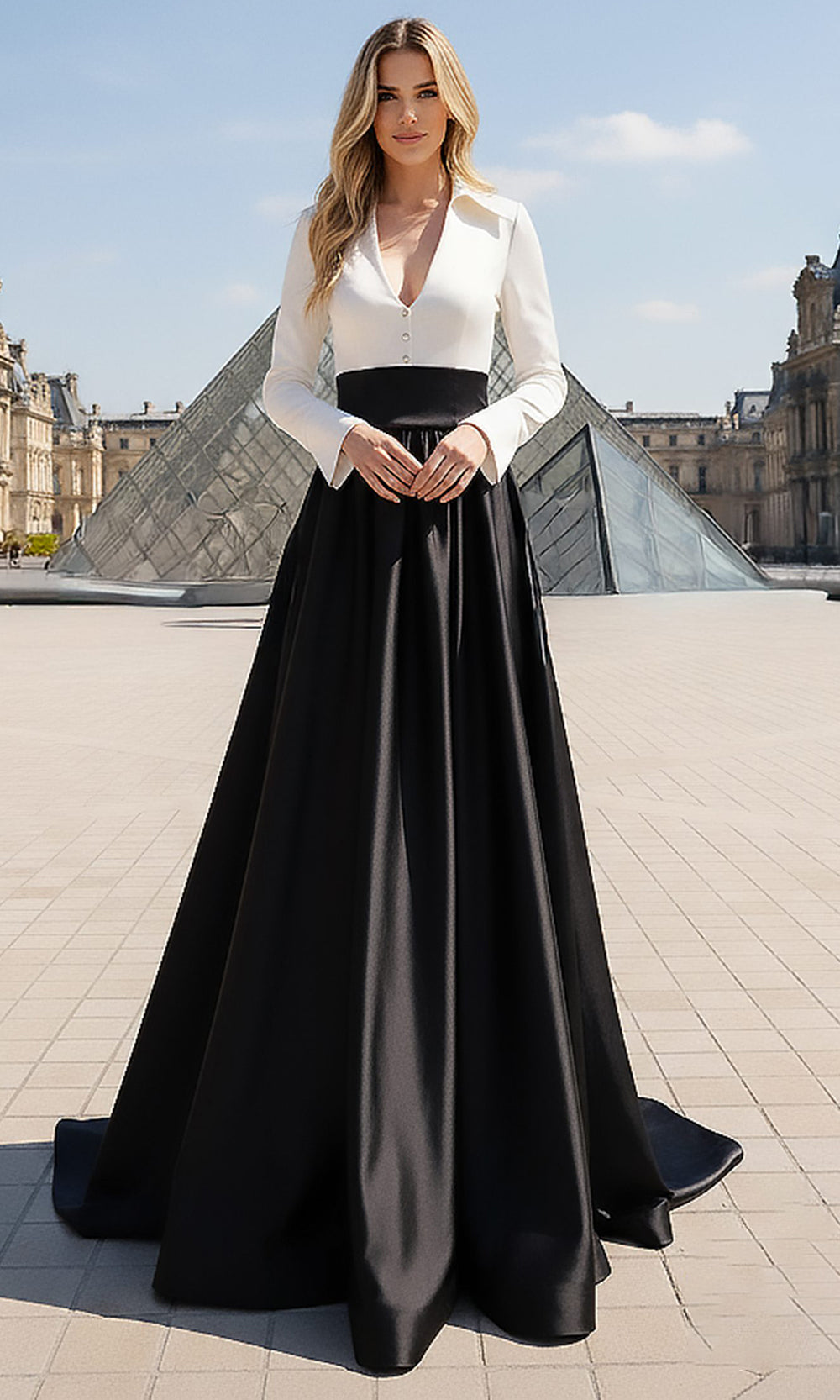 Terani Couture 261E6204 - Long Sleeve Matte Taffeta Gown - designer mother of the bride dress at Silhouette Dresses