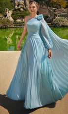 Terani Couture 261E6206 - One Shoulder Pleated Chiffon Cape Dress - view 4