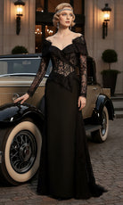 Terani Couture 261E6208 - Dramatic Off Shoulder Lace Evening Gown - back view