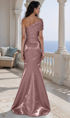 Terani Couture 261E6227 - Asymmetric Neck Shimmer Evening Gown - back view