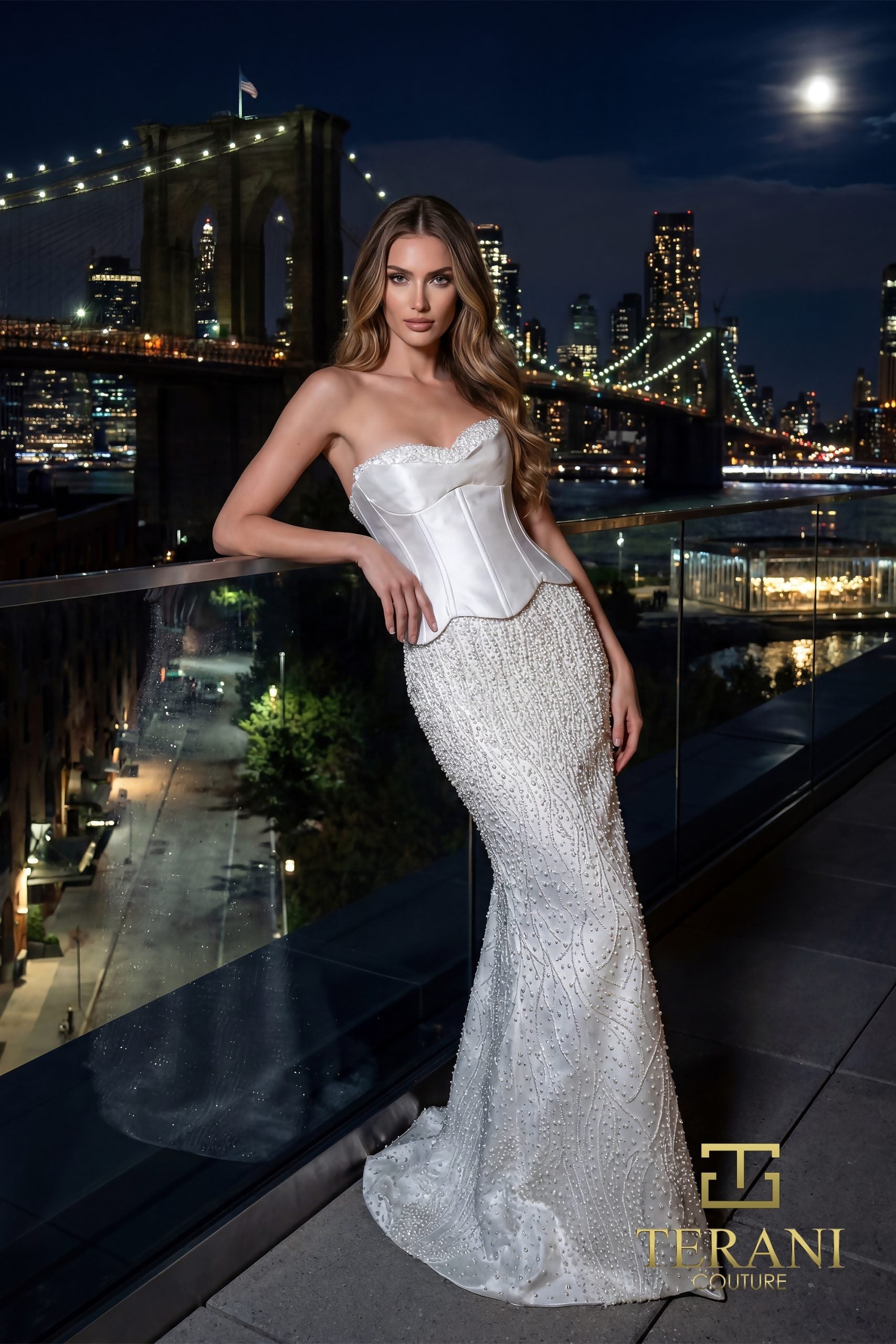 Terani Couture 261E6238 - Beaded Sweetheart Corset Mermaid Gown - detail view