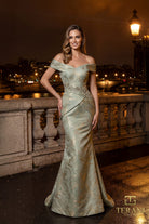 Terani Couture 261E6252 - Off Shoulder Jacquard Gown with Beading - detail view