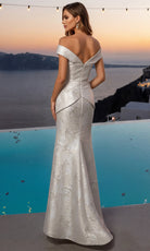 Terani Couture 261E6252 - Off Shoulder Jacquard Gown with Beading - back view