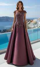 Terani Couture 261E6254 - Beaded Illusion Neck Mikado Overskirt Gown - back view