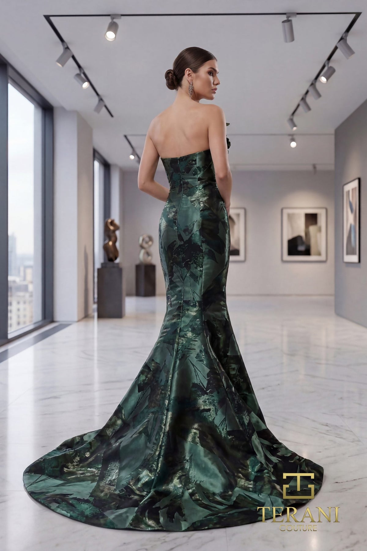 Terani Couture 261E6259 - Straight Neckline Shimmer Jacquard Gown - view 5