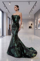 Terani Couture 261E6259 - Straight Neckline Shimmer Jacquard Gown - back view
