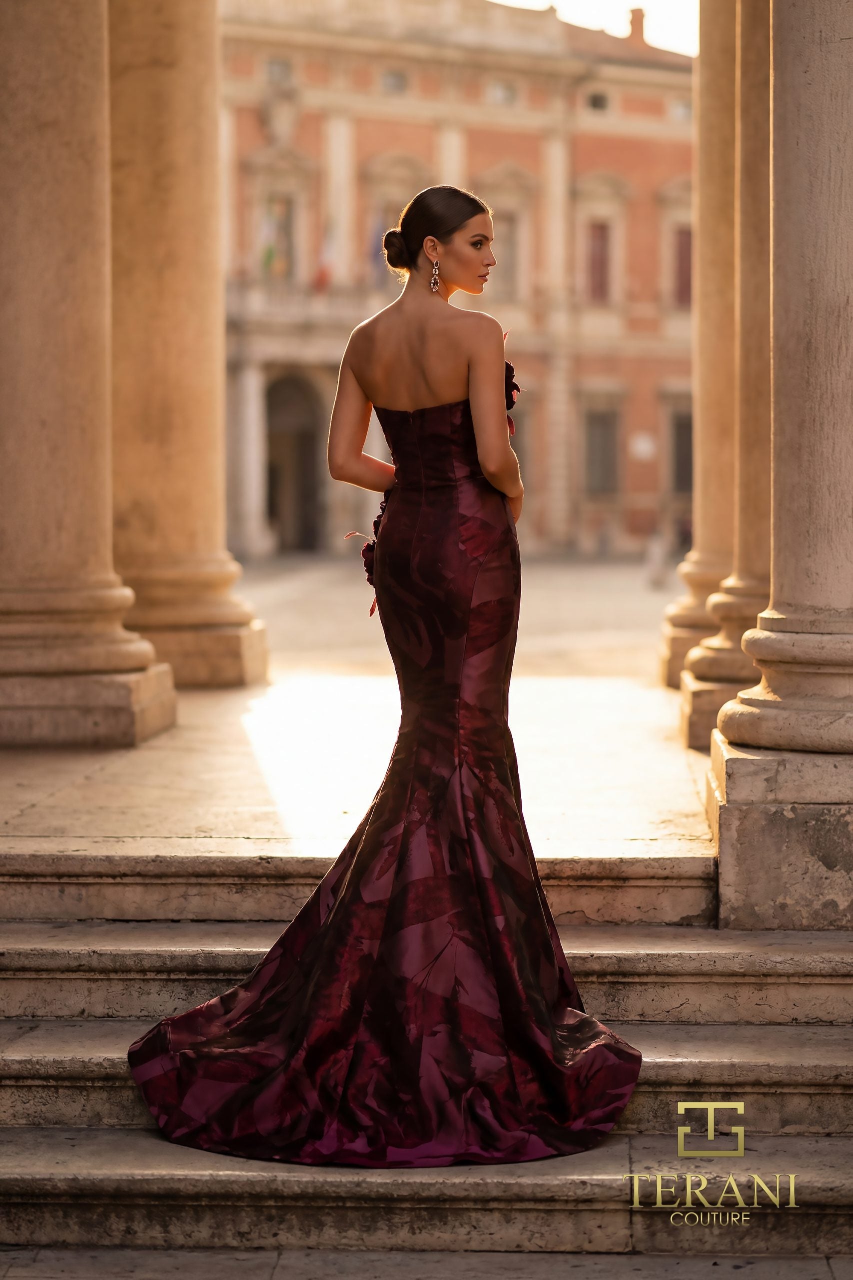 Terani Couture 261E6259 - Straight Neckline Shimmer Jacquard Gown - view 4