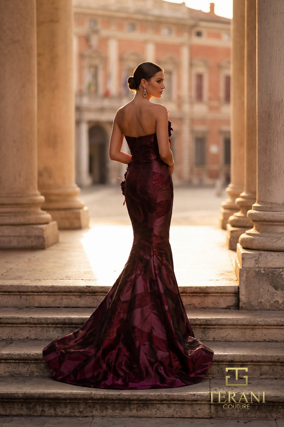 Terani Couture 261E6259 - Straight Neckline Shimmer Jacquard Gown - view 4