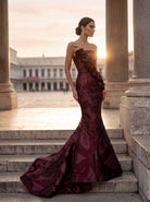 Terani Couture 261E6259 - Straight Neckline Shimmer Jacquard Gown - detail view