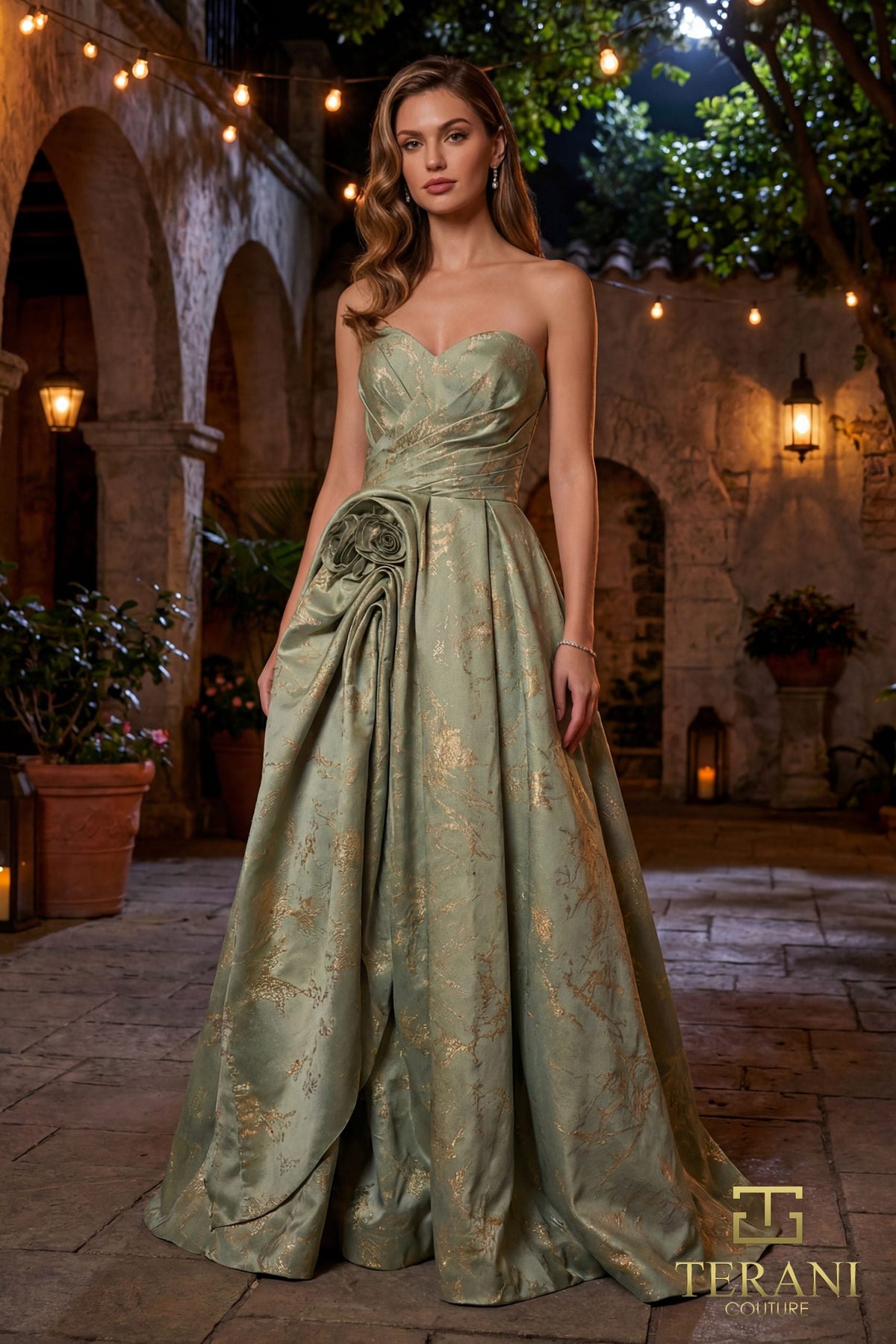 Terani Couture 261E6266 - Strapless Jacquard Pleated Ballgown - back view