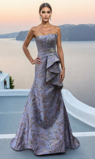 Terani Couture 261E6269 - Pleated Jacquard Evening Gown - designer mother of the bride dress at Silhouette Dresses