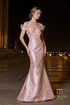 Terani Couture 261E6270 - Leaf Embroidered Off Shoulder Gown - designer mother of the bride dress at Silhouette Dresses