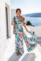 Terani Couture 261E6646 - One Shoulder Multicolor Floral Gown - designer evening gown at Silhouette Dresses