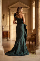 Terani Couture 261E6678 - Ruffled Asymmetric Neck Jacquard Gown - view 7