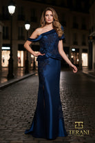 Terani Couture 261M6408 - One Shoulder Satin Peplum Gown - back view