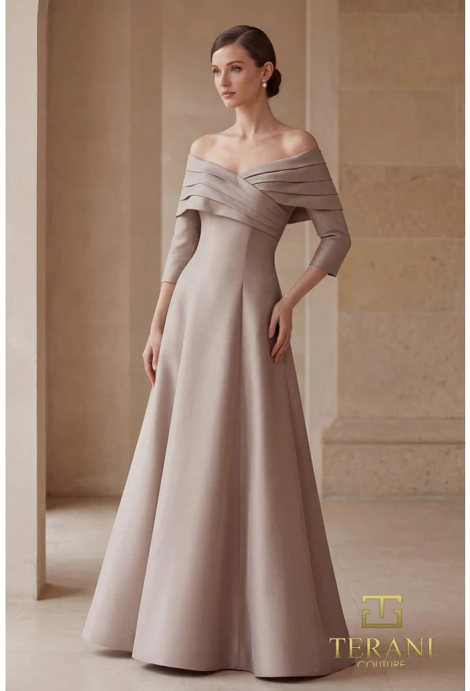 Terani Couture 261M6434 - Pleated Off Shoulder Mikado Gown - view 4