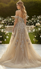 Terani Couture 261M6435 - Beaded Floral Off Shoulder Tulle Gown - detail view