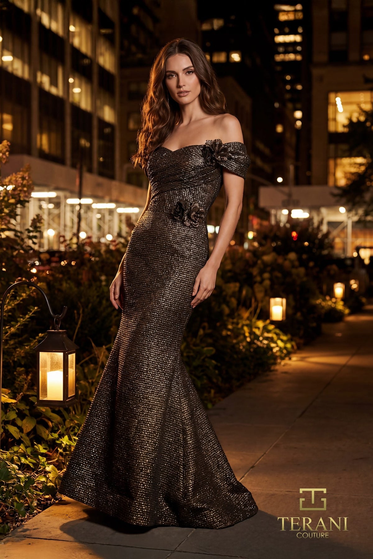Terani Couture 261M6449 - Metallic Brocade Off Shoulder Mermaid Gown - designer mother of the bride dress at Silhouette Dress