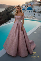 Terani Couture 261M6453 - Floral Jacquard A-Line Evening Gown - detail view