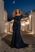 Terani Couture 261M6679 - Cape Sleeve Jacquard Evening Gown with Slit - detail view