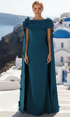 Terani Couture 261M6687 - Bateau Neck Crepe Gown with Cape - view 6