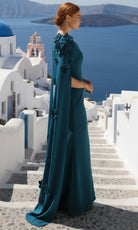Terani Couture 261M6687 - Bateau Neck Crepe Gown with Cape - back view