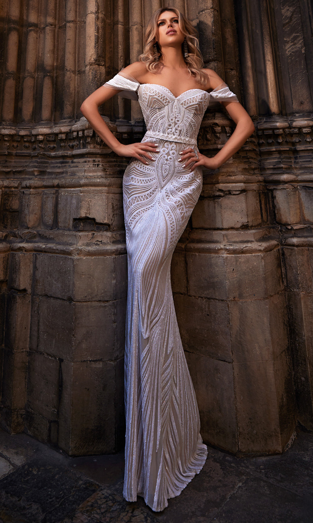 Terani Couture 261P6161 - Off Shoulder Embroidered Organza Gown - designer wedding dress at Silhouette Dresses
