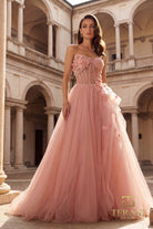 Terani Couture 261P6197 - Lace Applique Strapless Tulle Ballgown - designer prom dress at Silhouette Dresses