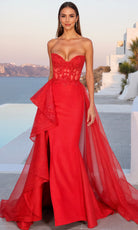 Terani Couture 261P6261 - Lace Corset Prom Dress with Overskirt - back view