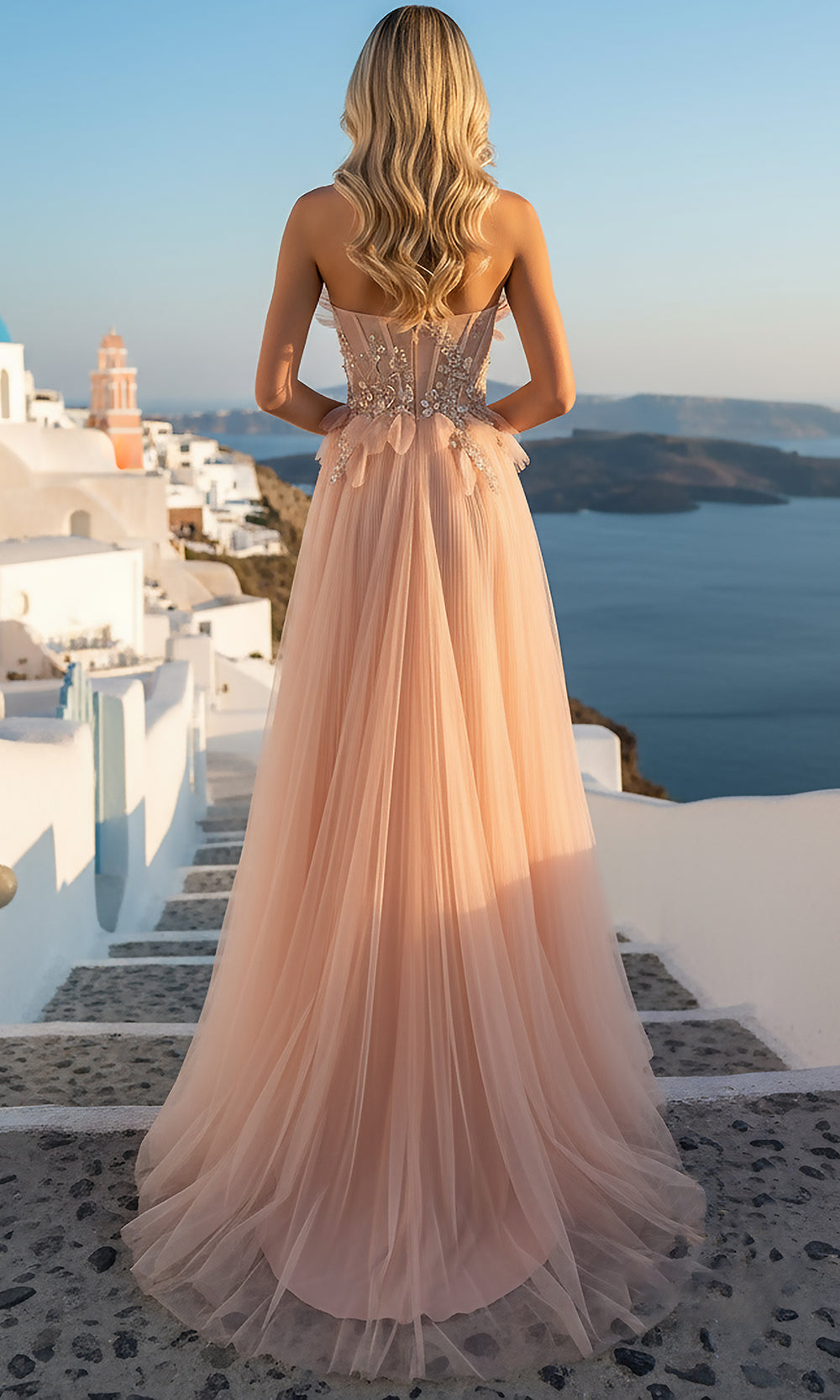 Terani Couture 261P6631 - Applique Sweetheart Mesh Prom Gown - detail view