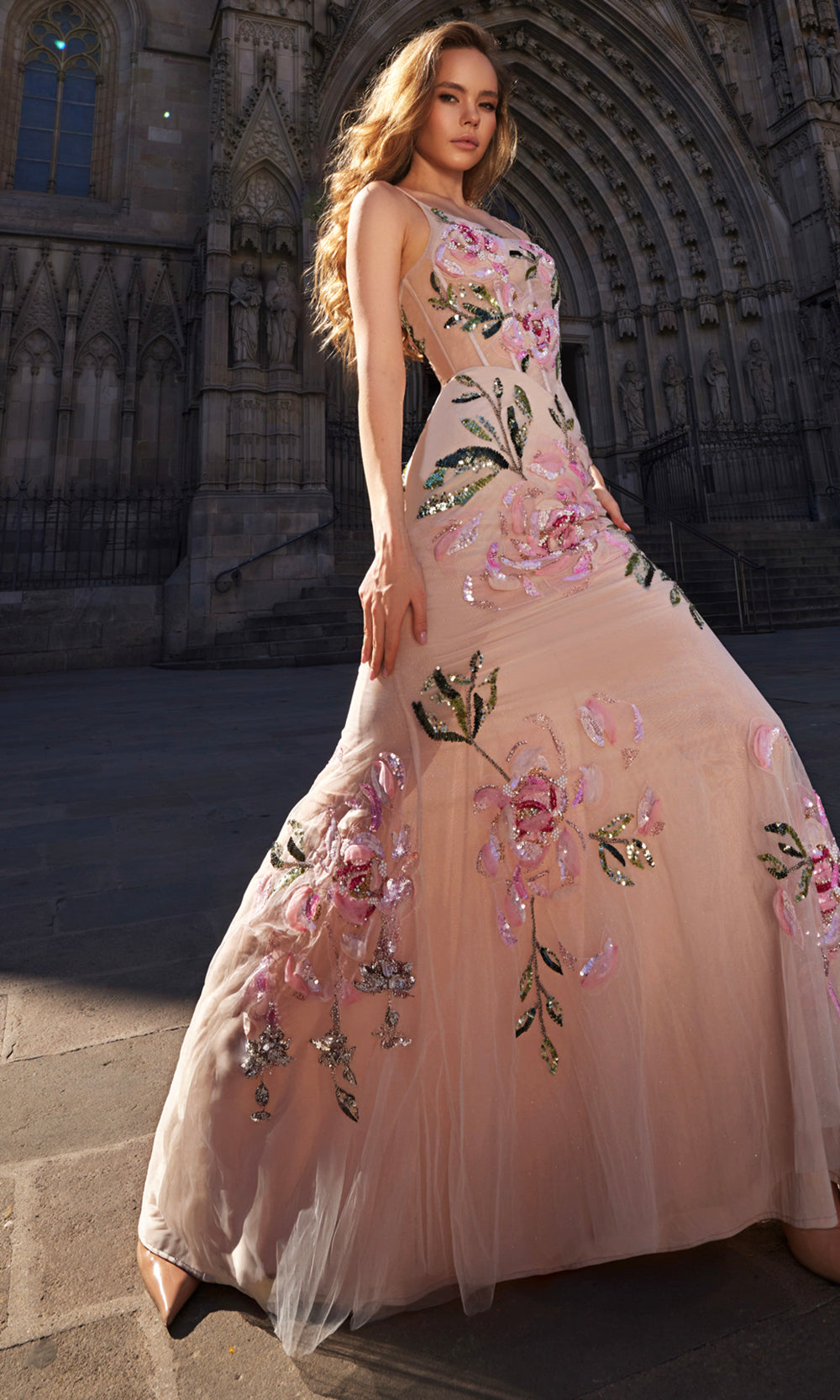 Terani Couture 261P6677 - Embroidered Floral Mermaid Prom Gown - detail view