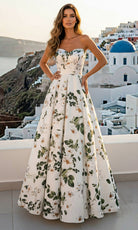 Terani Couture 261P6705 - Box Pleated Skirt Printed Satin Gown - designer prom dress at Silhouette Dresses