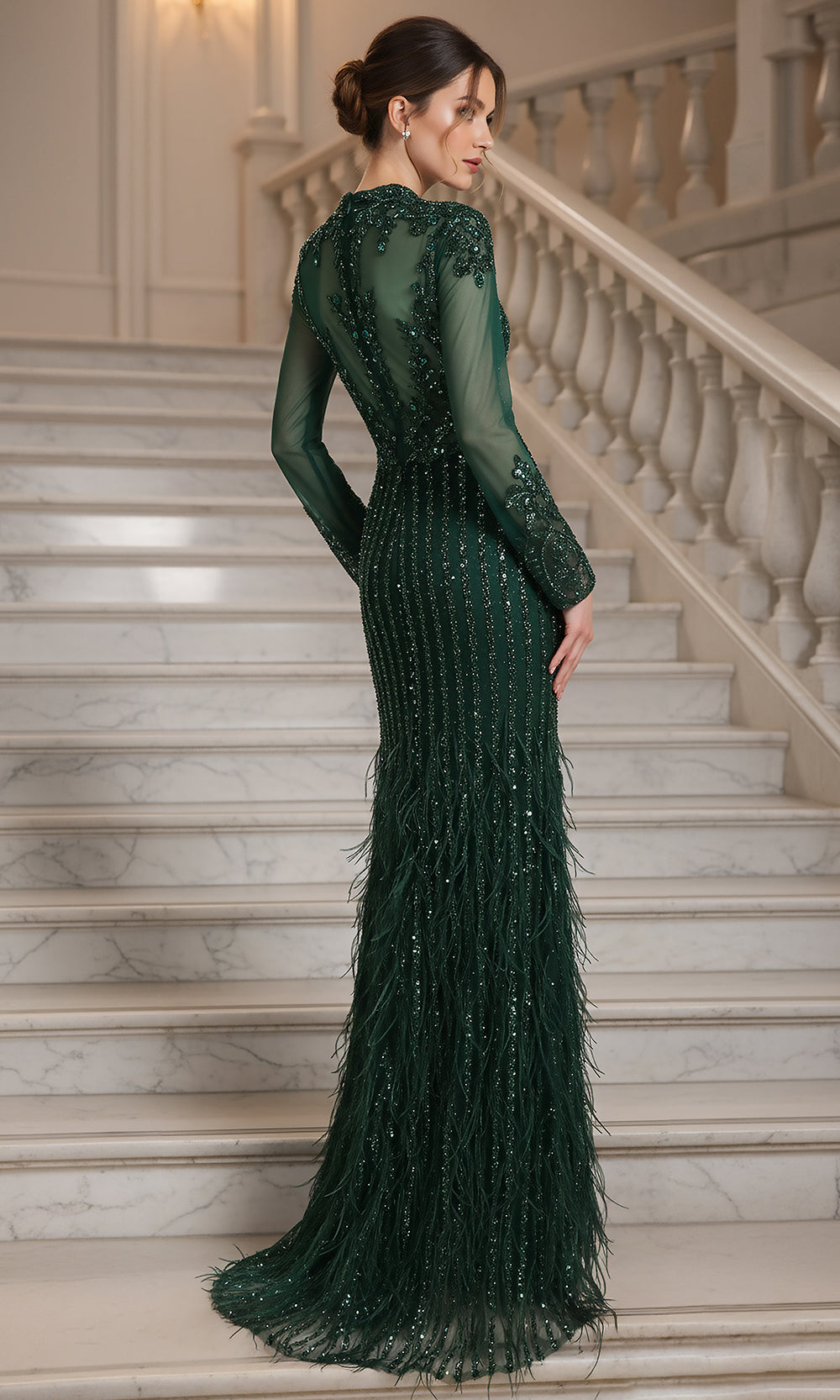 Terani Couture 262GL7162 - High Neck Feather Hem Pageant Gown