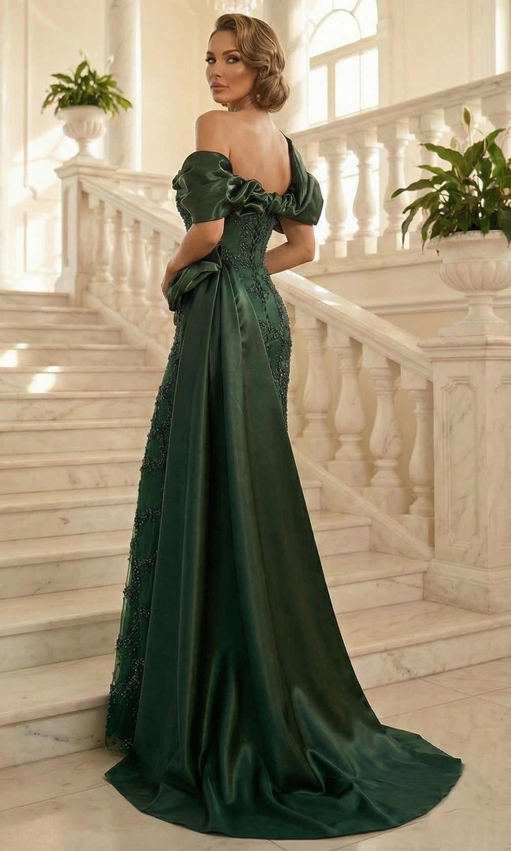 Terani Couture 262M7321 - Asymmetrical Off Shoulder Beaded Formal Gown
